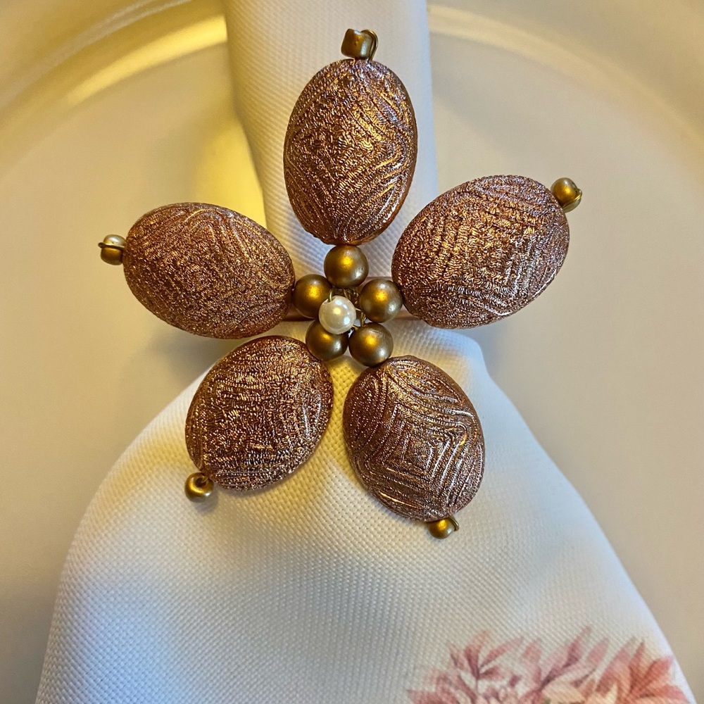 Set of 6 handmade floral design beaded napkin holders napkin rings